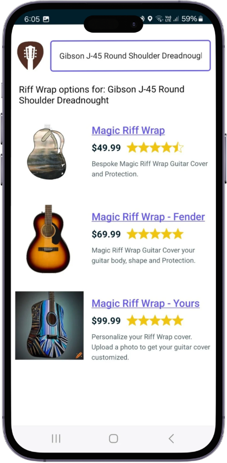 Mobile Mockup of The Riff Wrap App - AI in E-commerce